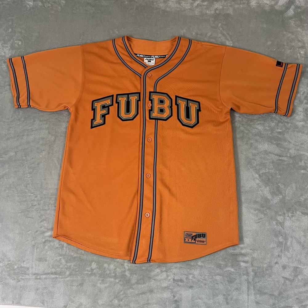 Vintage FUBU Jersey Mens 2XL Orange 05 Baseball Mesh Button FUBU Sport 2000s Y2K